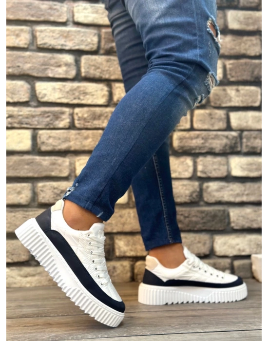 Ba0801 Boa Yüksek Taban Beyaz Paraşüt Kumaş Laci Cilt Detaylı Erkek Ayakkabı Erkek Günlük Ayakkabı