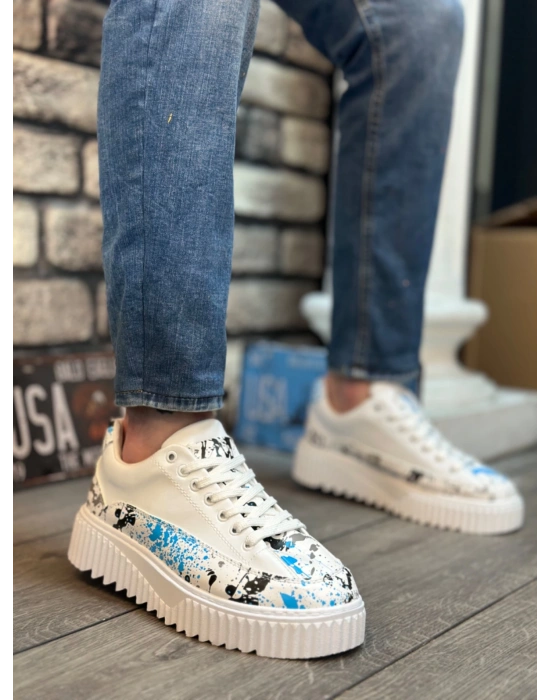 Ba0801 Boa Yüksek Taban Mavi Desenli Erkek Erkek Spor Ayakkabı