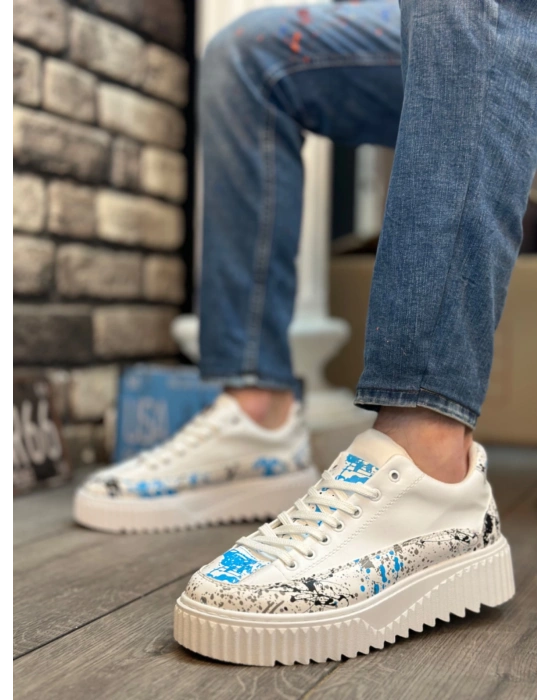 Ba0801 Boa Yüksek Taban Mavi Desenli Erkek Erkek Spor Ayakkabı