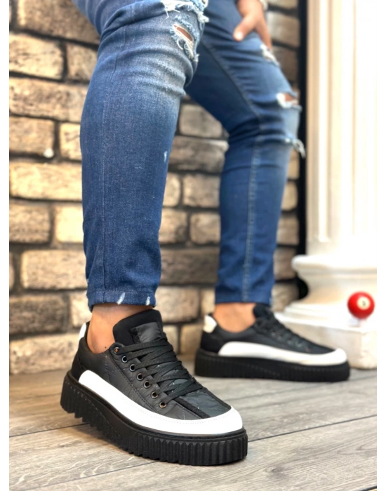 Ba0801 Boa Yüksek Taban Siyah Paraşüt Kumaş Beyaz Cilt Detaylı Erkek Ayakkabı Erkek Günlük Ayakkabı