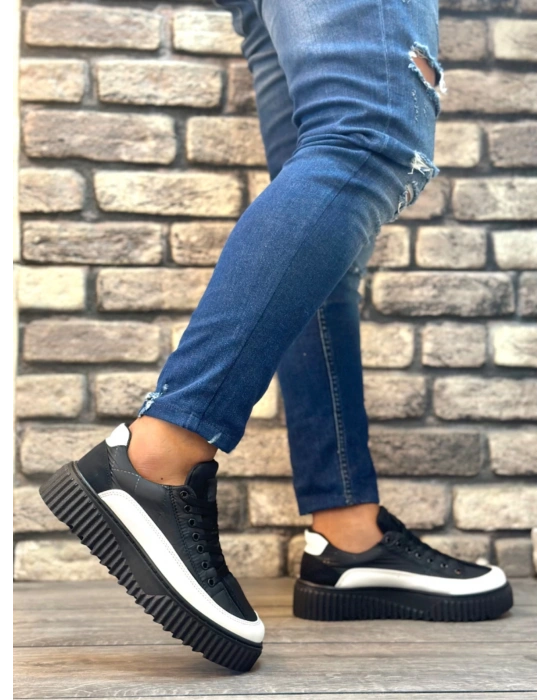 Ba0801 Boa Yüksek Taban Siyah Paraşüt Kumaş Beyaz Cilt Detaylı Erkek Ayakkabı Erkek Günlük Ayakkabı