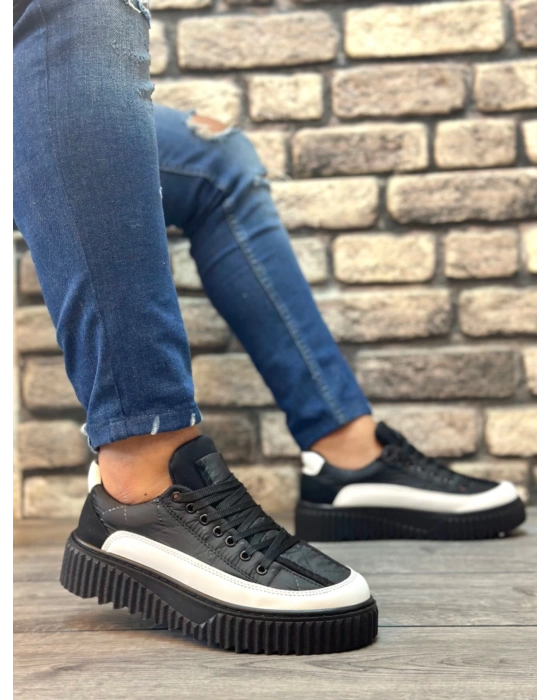 Ba0801 Boa Yüksek Taban Siyah Paraşüt Kumaş Beyaz Cilt Detaylı Erkek Ayakkabı Erkek Günlük Ayakkabı