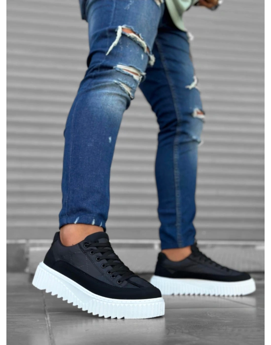 Ba0801 Boa Yüksek Taban Siyah Paraşüt Kumaş Cilt Detaylı Erkek Ayakkabı Erkek Günlük Ayakkabı