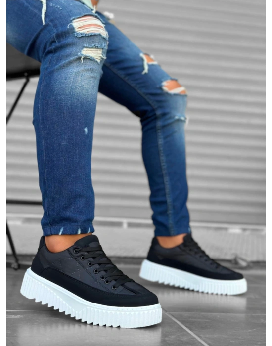 Ba0801 Boa Yüksek Taban Siyah Paraşüt Kumaş Cilt Detaylı Erkek Ayakkabı Erkek Günlük Ayakkabı