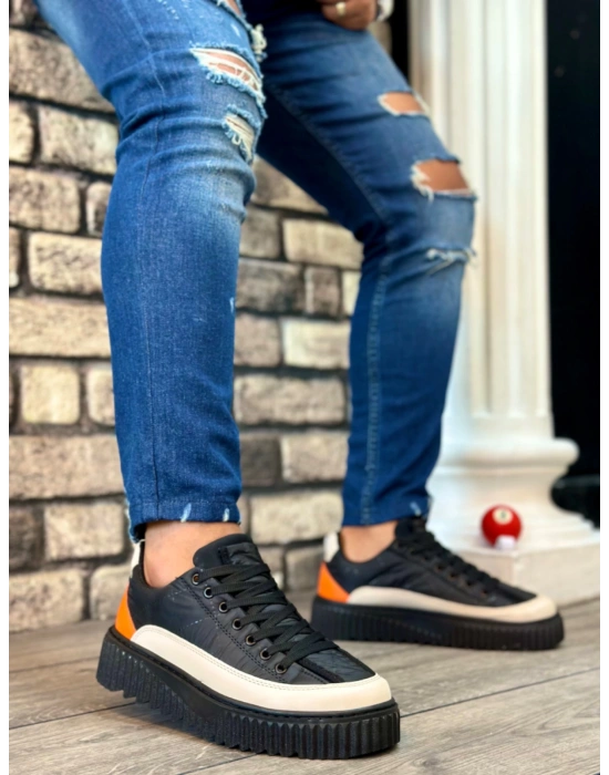 Ba0801 Boa Yüksek Taban Siyah Paraşüt Kumaş Turuncu Cilt Detaylı Erkek Ayakkabı Erkek Günlük Ayakkabı