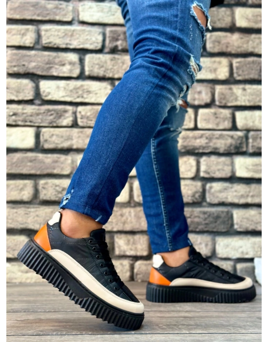 Ba0801 Boa Yüksek Taban Siyah Paraşüt Kumaş Turuncu Cilt Detaylı Erkek Ayakkabı Erkek Günlük Ayakkabı