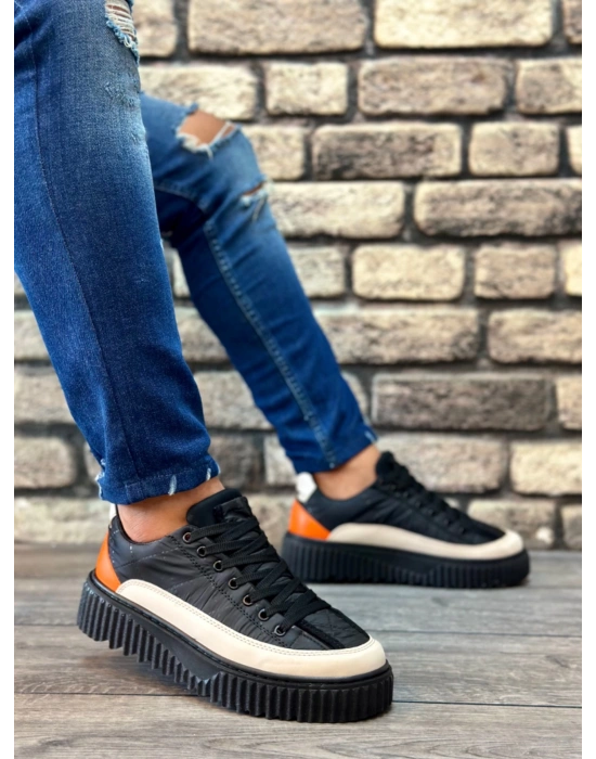 Ba0801 Boa Yüksek Taban Siyah Paraşüt Kumaş Turuncu Cilt Detaylı Erkek Ayakkabı Erkek Günlük Ayakkabı