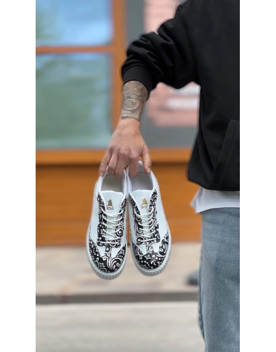Ba0802 Boa Gotik Desenli Beyaz Yüksek Taban Erkek Erkek Günlük Ayakkabı