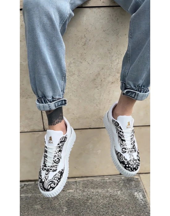 Ba0802 Boa Gotik Desenli Beyaz Yüksek Taban Erkek Erkek Günlük Ayakkabı