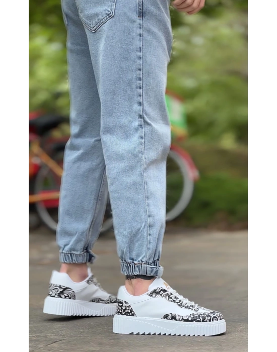 Ba0802 Boa Gotik Desenli Beyaz Yüksek Taban Erkek Erkek Günlük Ayakkabı