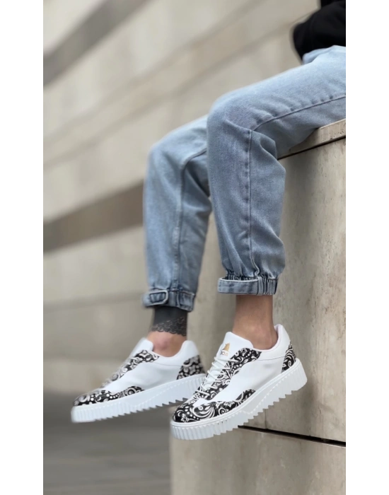Ba0802 Boa Gotik Desenli Beyaz Yüksek Taban Erkek Erkek Günlük Ayakkabı