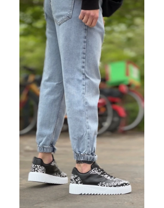 Ba0802 Boa Gotik Desenli Siyah Beyaz Yüksek Taban Erkek Erkek Günlük Ayakkabı