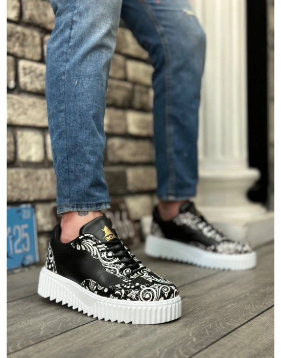 Ba0802 Boa Gotik Desenli Siyah Beyaz Yüksek Taban Erkek Erkek Günlük Ayakkabı