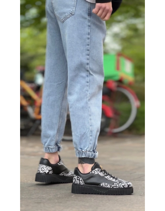 Ba0802 Boa Gotik Desenli Siyah Yüksek Taban Erkek Erkek Günlük Ayakkabı