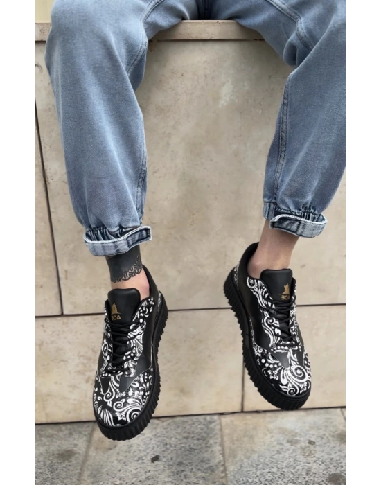 Ba0802 Boa Gotik Desenli Siyah Yüksek Taban Erkek Erkek Günlük Ayakkabı
