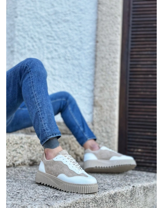 Ba0802 Boa Krem Süet Yüksek Taban Erkek Erkek Günlük Ayakkabı