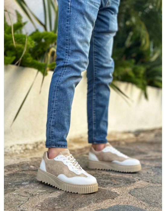 Ba0802 Boa Krem Süet Yüksek Taban Erkek Erkek Günlük Ayakkabı