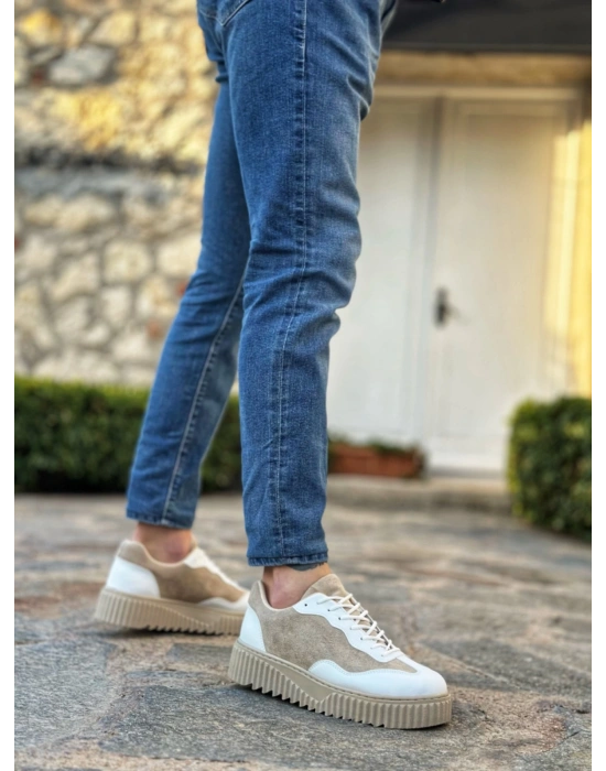 Ba0802 Boa Krem Süet Yüksek Taban Erkek Erkek Günlük Ayakkabı