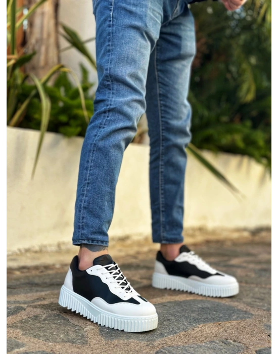 Ba0802 Boa Siyah Renk Beyaz Parçalı Yüksek Taban Erkek Erkek Günlük Ayakkabı