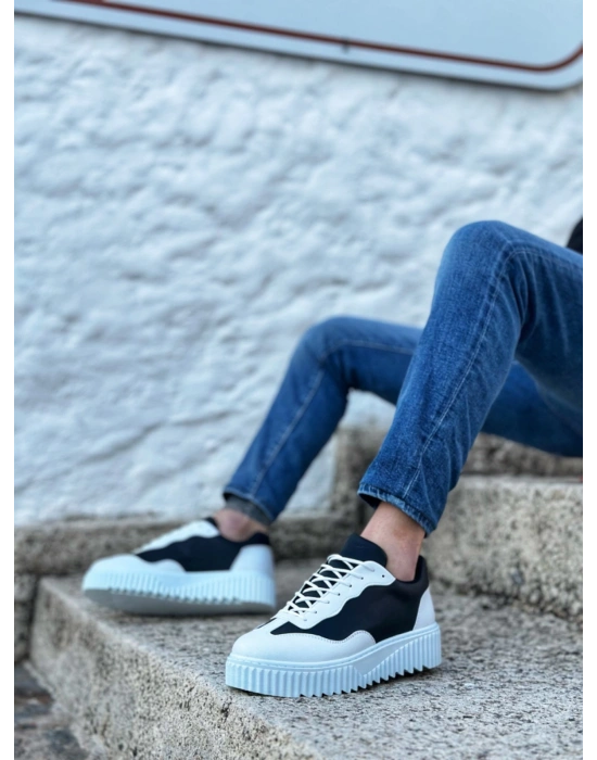 Ba0802 Boa Siyah Renk Beyaz Parçalı Yüksek Taban Erkek Erkek Günlük Ayakkabı