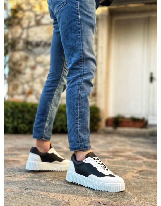 Ba0802 Boa Siyah Renk Beyaz Parçalı Yüksek Taban Erkek Erkek Günlük Ayakkabı