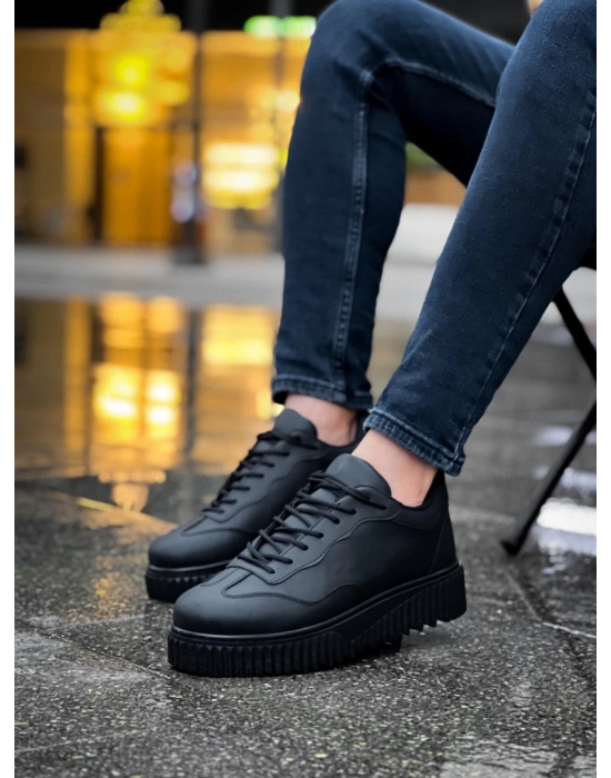 Ba0802 Boa Siyah Renk Siyah Yüksek Taban Erkek Erkek Günlük Ayakkabı