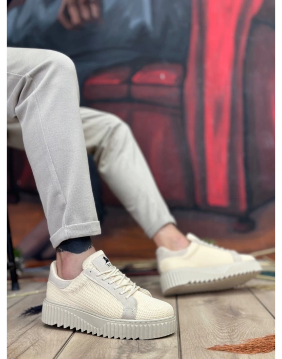 Ba0803 Boa Yüksek Taban Triko Krem Erkek Ayakkabı Erkek Günlük Ayakkabı