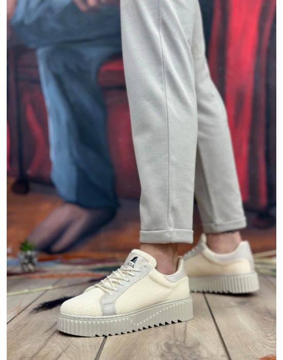 Ba0803 Boa Yüksek Taban Triko Krem Erkek Ayakkabı Erkek Günlük Ayakkabı