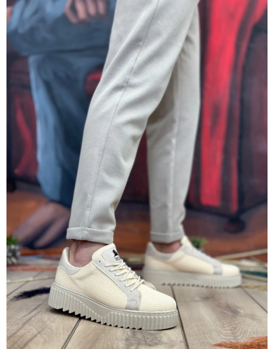 Ba0803 Boa Yüksek Taban Triko Krem Erkek Ayakkabı Erkek Günlük Ayakkabı