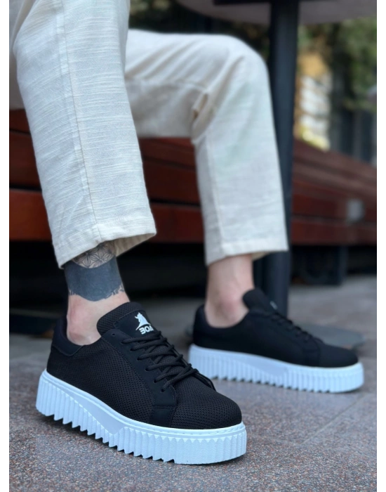 Ba0803 Boa Yüksek Taban Triko Siyah Erkek Ayakkabı Erkek Günlük Ayakkabı