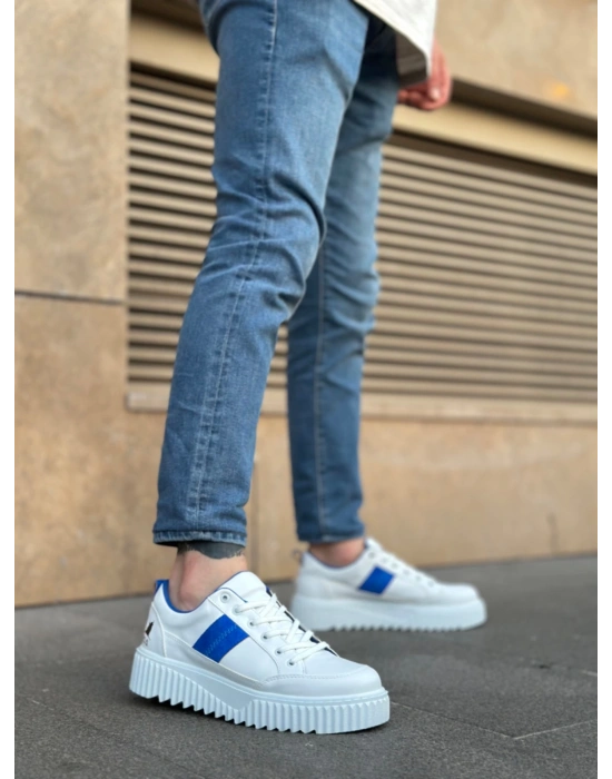 Ba0804 Boa Yüksek Beyaz Taban Mavi Detaylı Bağcıklı Erkek Ayakkabı Erkek Günlük Ayakkabı