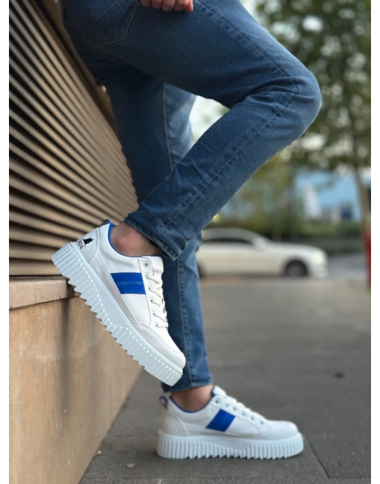 Ba0804 Boa Yüksek Beyaz Taban Mavi Detaylı Bağcıklı Erkek Ayakkabı Erkek Günlük Ayakkabı