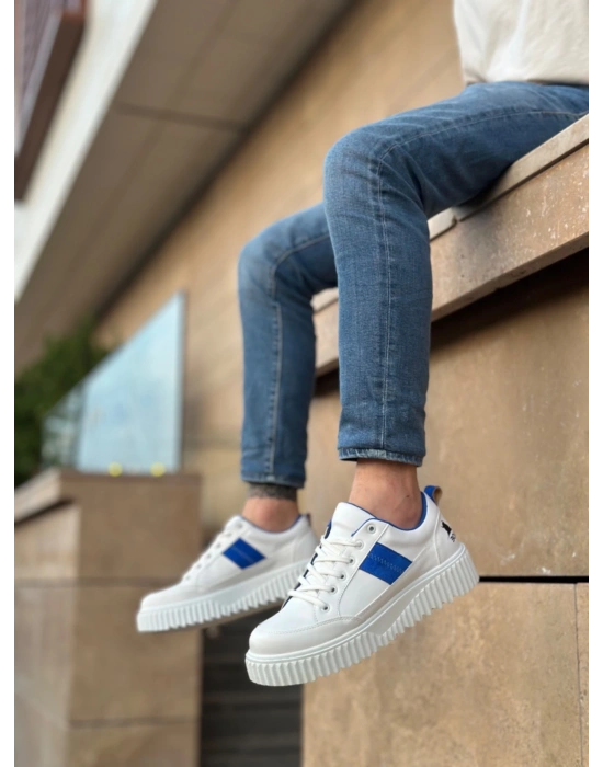 Ba0804 Boa Yüksek Beyaz Taban Mavi Detaylı Bağcıklı Erkek Ayakkabı Erkek Günlük Ayakkabı