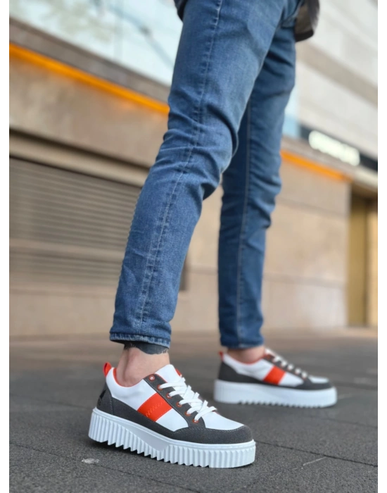 Ba0804 Boa Yüksek Beyaz Taban Turuncu Detaylı Bağcıklı Erkek Ayakkabı Erkek Günlük Ayakkabı