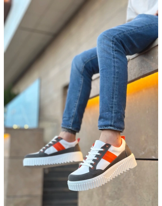 Ba0804 Boa Yüksek Beyaz Taban Turuncu Detaylı Bağcıklı Erkek Ayakkabı Erkek Günlük Ayakkabı