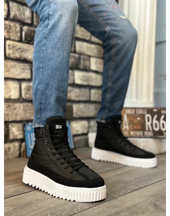 Ba0811 Boa Yüksek Beyaz Taban Siyah Paraşüt Kumaş Cilt Detaylı Yarım Bilek Spor Erkek Bot