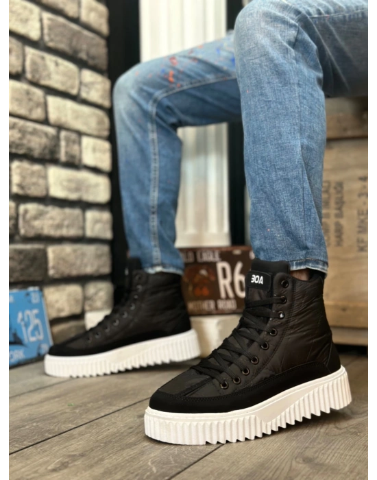 Ba0811 Boa Yüksek Beyaz Taban Siyah Paraşüt Kumaş Cilt Detaylı Yarım Bilek Spor Erkek Bot