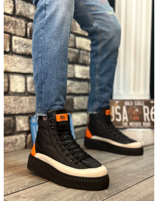 Ba0811 Boa Yüksek Siyah Taban Paraşüt Kumaş Turuncu Cilt Detaylı Yarım Bilek Spor Erkek Bot