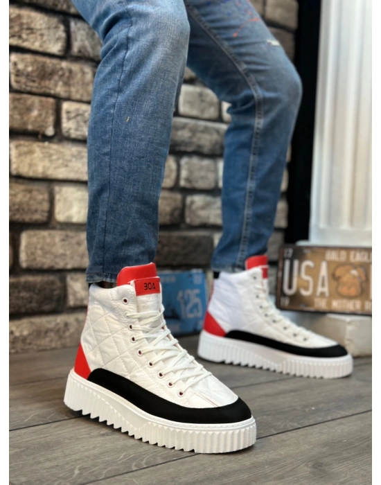 Ba0811 Boa Yüksek Taban Beyaz Paraşüt Kumaş Kırmızı Cilt Detaylı Erkek Ayakkabı Erkek Günlük Ayakkabı