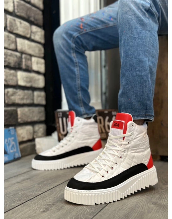 Ba0811 Boa Yüksek Taban Beyaz Paraşüt Kumaş Kırmızı Cilt Detaylı Erkek Ayakkabı Erkek Günlük Ayakkabı