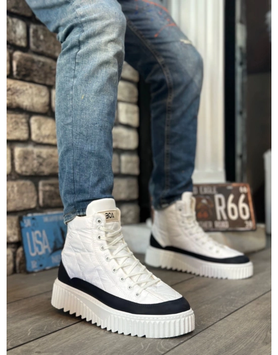 Ba0811 Boa Yüksek Taban Beyaz Paraşüt Kumaş Lacivert Cilt Detaylı Erkek Ayakkabı Erkek Günlük Ayakkabı