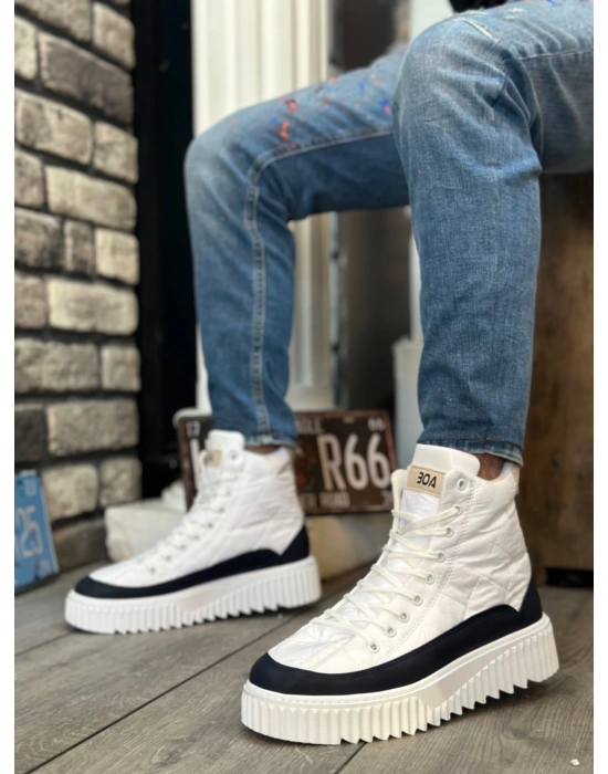 Ba0811 Boa Yüksek Taban Beyaz Paraşüt Kumaş Lacivert Cilt Detaylı Erkek Ayakkabı Erkek Günlük Ayakkabı