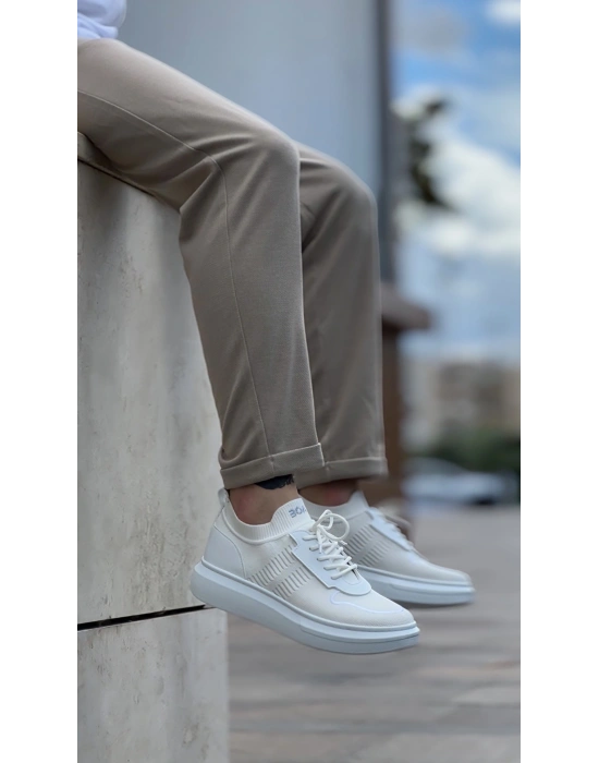 BA0812 Özel Örme Triko Tarz Beyaz Renk Spor Ayakkabı