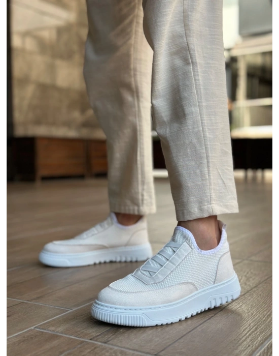 Ba0911 Özel Örme Triko Deri Tozu Detaylı Beyaz Günlük Spor Ayakkabı Erkek Günlük Ayakkabı