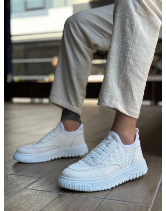 Ba0911 Özel Örme Triko Deri Tozu Detaylı Beyaz Günlük Spor Ayakkabı Erkek Günlük Ayakkabı