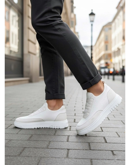 BA0911 Özel Örme Triko Deri Tozu Detaylı Beyaz Günlük Spor Ayakkabı