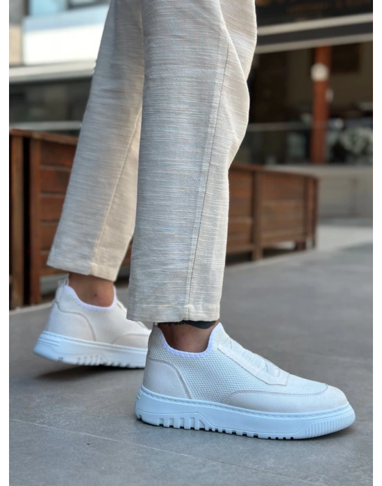 Ba0911 Özel Örme Triko Deri Tozu Detaylı Beyaz Günlük Spor Ayakkabı Erkek Günlük Ayakkabı