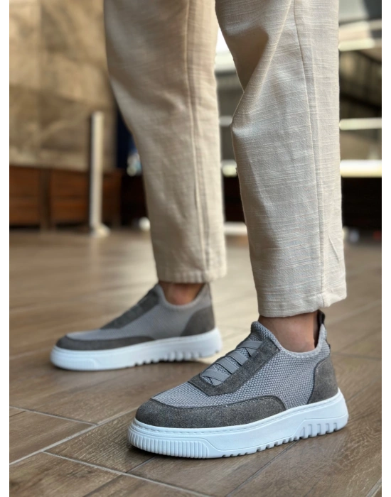 Ba0911 Özel Örme Triko Deri Tozu Detaylı Gri Günlük Spor Ayakkabı Erkek Günlük Ayakkabı