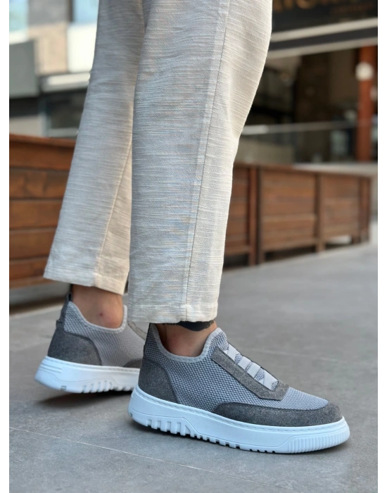 Ba0911 Özel Örme Triko Deri Tozu Detaylı Gri Günlük Spor Ayakkabı Erkek Günlük Ayakkabı