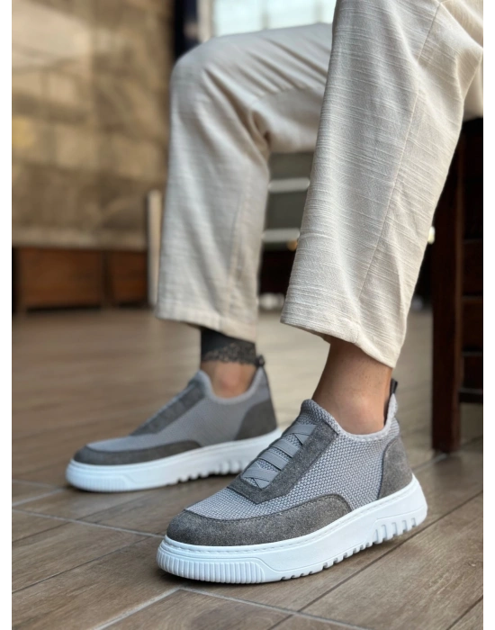 Ba0911 Özel Örme Triko Deri Tozu Detaylı Gri Günlük Spor Ayakkabı Erkek Günlük Ayakkabı